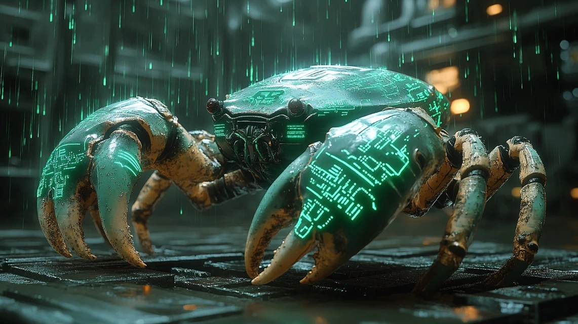 OpenClaw cyberpunk power crab with glowing circuits